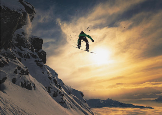 Snowboarden bij zonsondergang | Poster