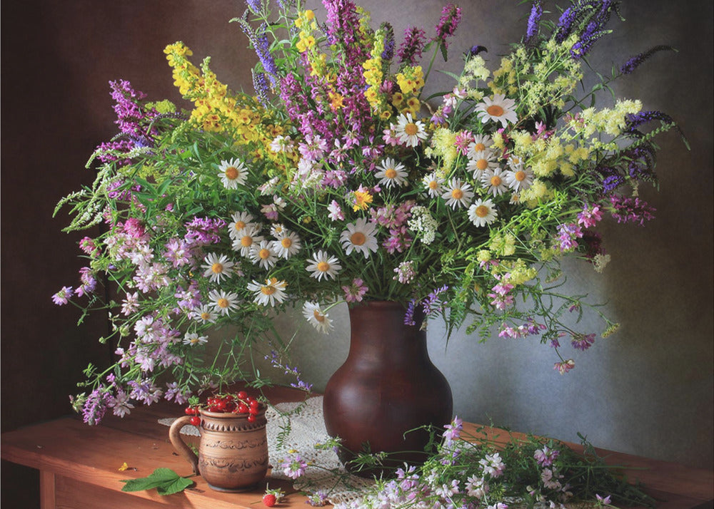 Stilleven met wilde bloemen en bessen | Canvas