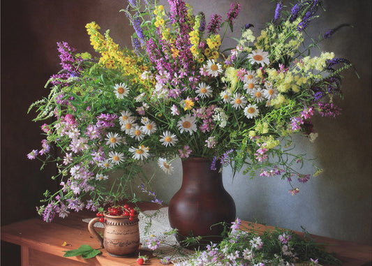 Stilleven met wilde bloemen en bessen | Canvas