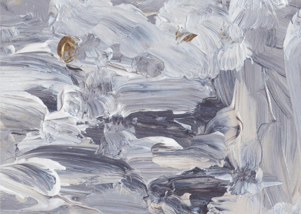 Dynamische penseelstreken in grijs- en wittinten | Poster