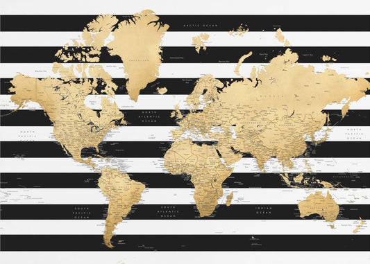 Gedetailleerde wereldkaart met steden, Harper | Canvas