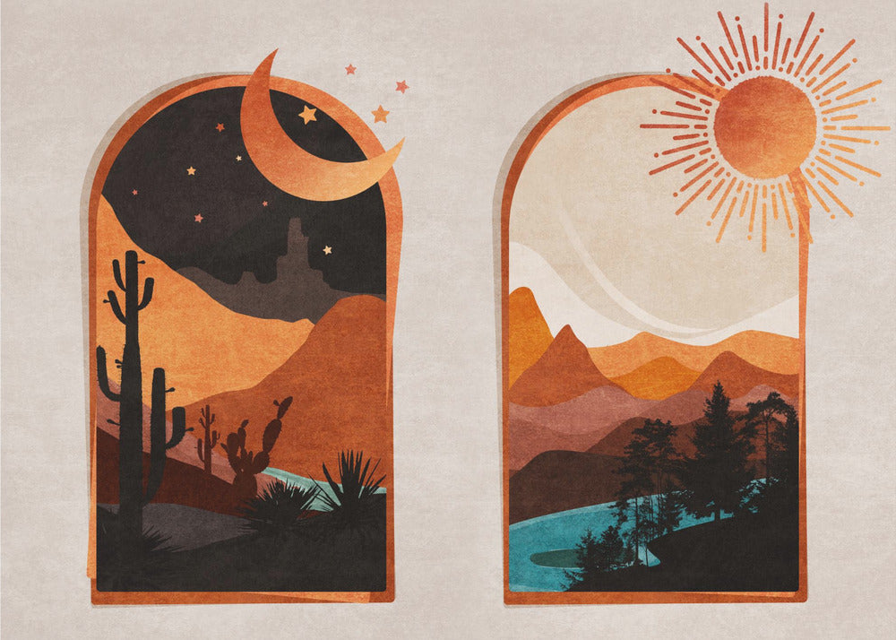 Zonsopgang en zonsondergang in de woestijn | Poster
