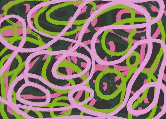 Verweven roze en groene lijnen | Behang