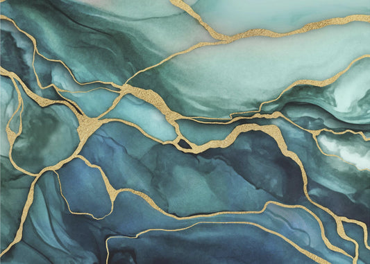 Marmeren elegantie blauwgroen goud | Canvas