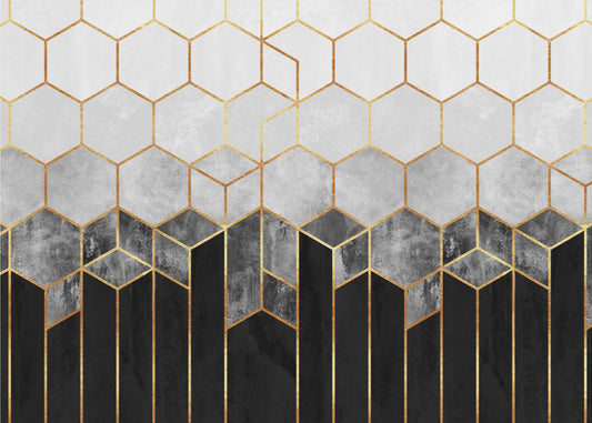 Houtskool Hexagons | Behang