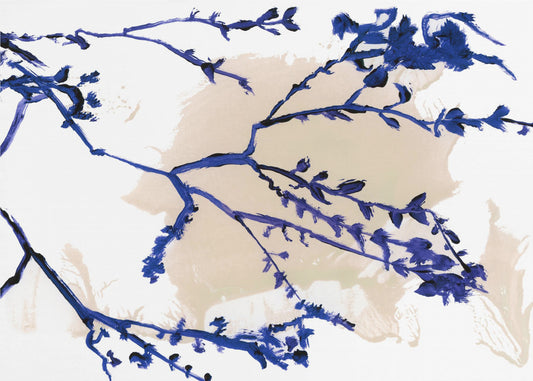 Marineblauwe bloesems op boomtakken | Poster