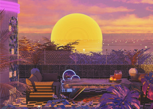 Retrofuturisme Vaporwave Zonsondergang | Poster