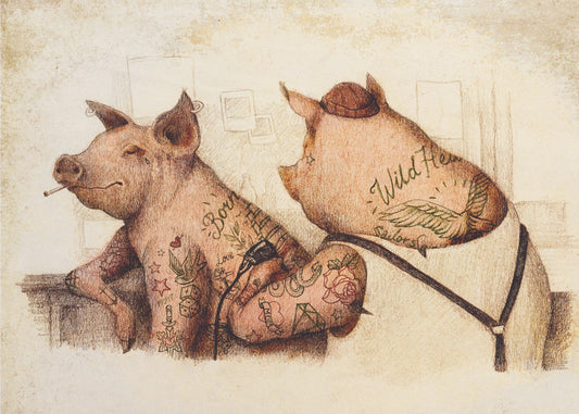 Getatoeëerde varkens in vintage stijl | Canvas