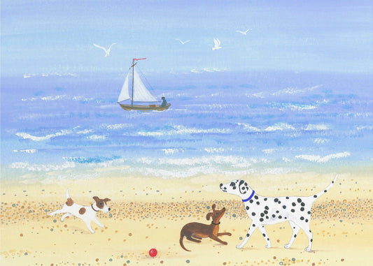 Hondje speelt op het strand | Canvas