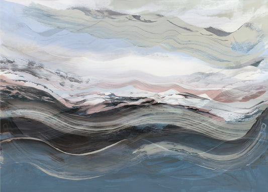 Abstract landschap golven blauw | Poster