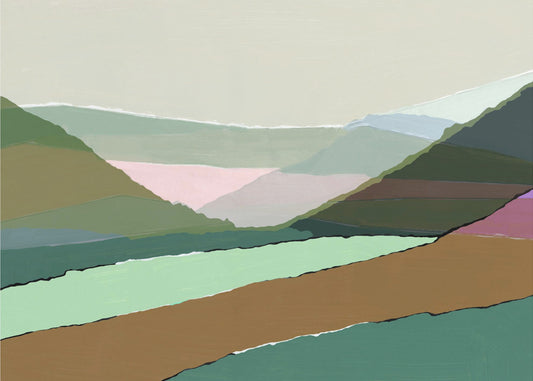 Gelaagde bergen en valleien in gedempte aardse tinten | Canvas