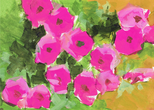 Levendige roze bloemen en weelderige groene bladeren | Canvas