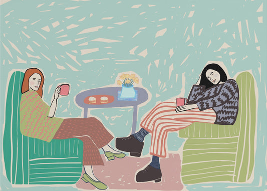 Vrienden nippen aan koffie | Canvas
