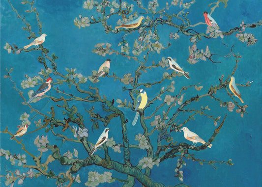 Vogels in de amandelbloesem | Canvas