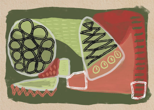 Abstract groen en rood | Canvas