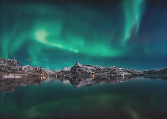 Lofoten Aurora-reflectie | Behang