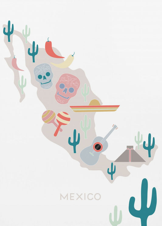 Kaart van Mexico nr. 1 | Canvas