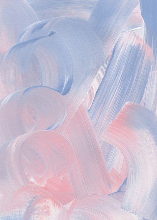 Pastelkleurige penseelstreken in blauwe en roze tinten | Canvas