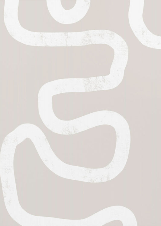 Vloeiende witte lijnen op een beige achtergrond | Canvas
