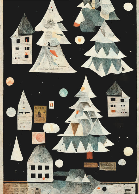 Een papieren dorp bij nacht | Canvas