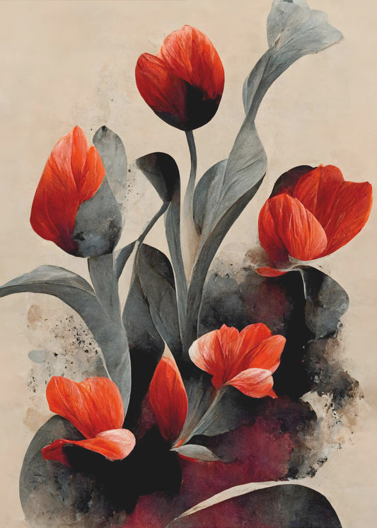 Karmozijnrode bloesems | Canvas