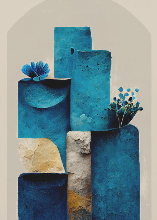 Blauwe elementen stijgen | Canvas