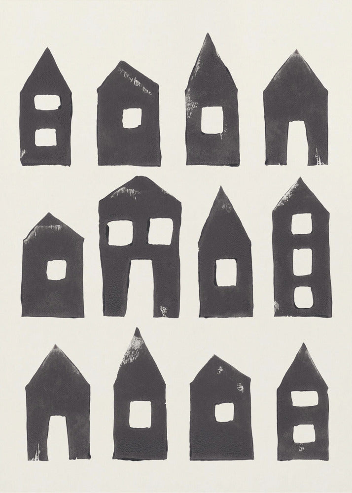 Tiny Houses #1 | Handgedrukte linosnede | Poster
