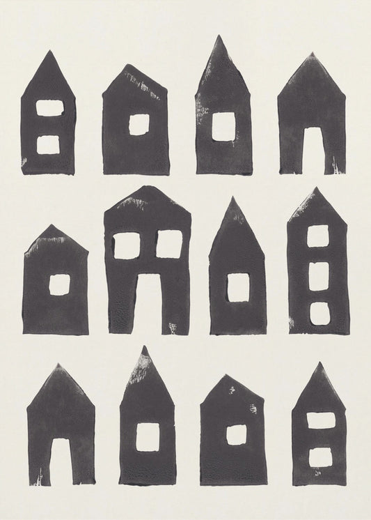 Tiny Houses #1 | Handgedrukte linosnede | Poster