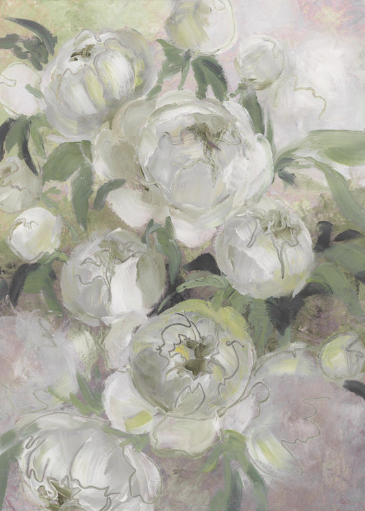 Droevige schilderachtige bloemen in groen | Canvas