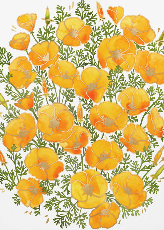 Californische klaprozen met gouden accenten | Canvas