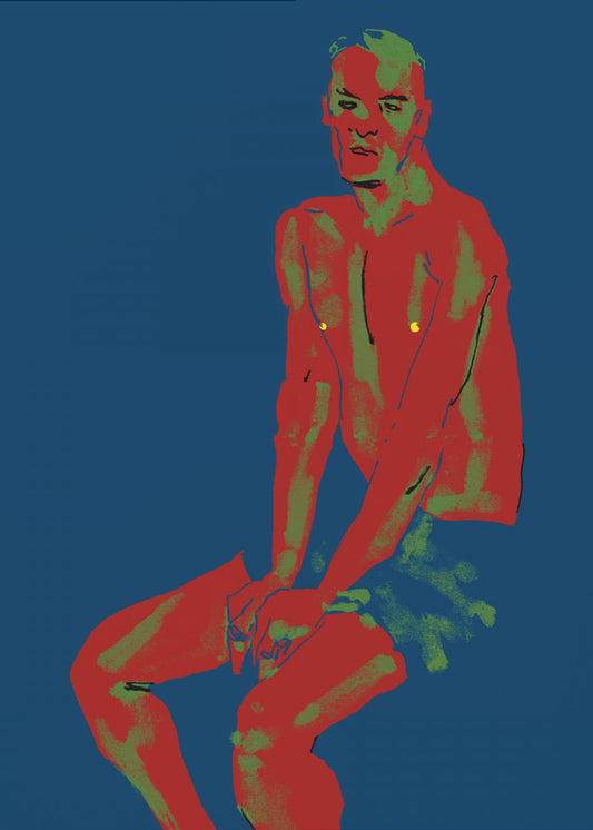 Een man poserend in het blauw | Canvas