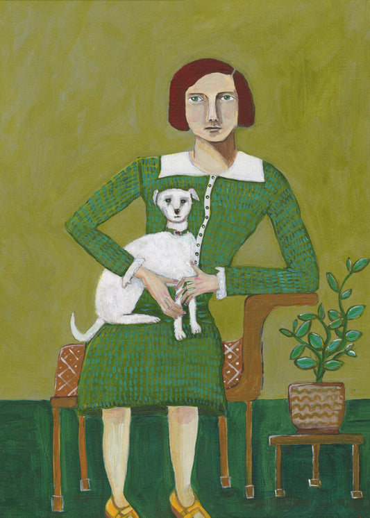 Vintage dame met haar witte hond | Poster