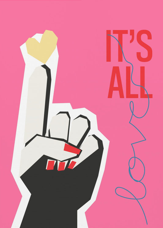 Het is allemaal liefde hand roze | Canvas