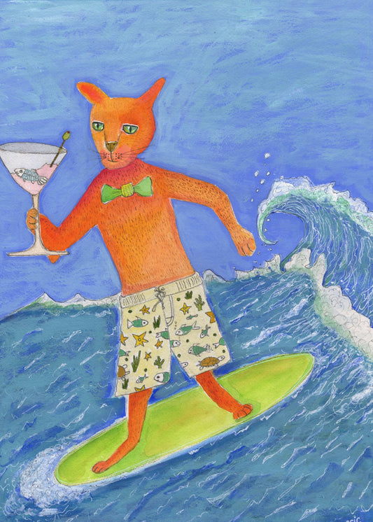 Surfende cocktailkat | Poster