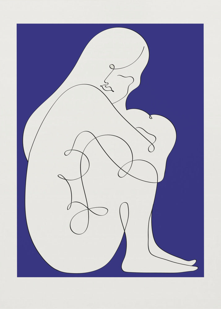 Zittende vrouw blauw | Canvas