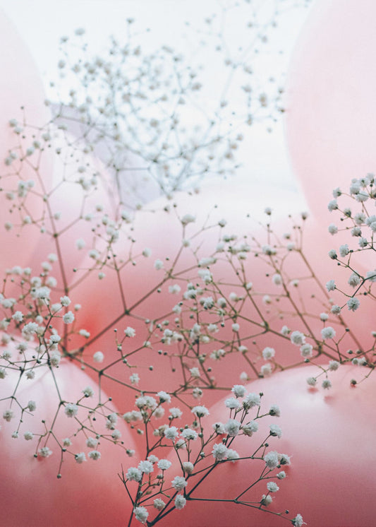 Delicate bloemen en roze ballonnen | Poster