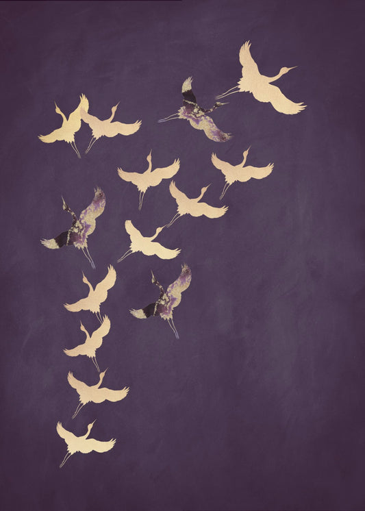 Paarse vliegende kraanvogels | Canvas