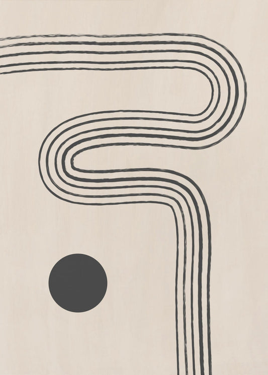 Zwarte gebogen lijnen en een cirkel | Poster