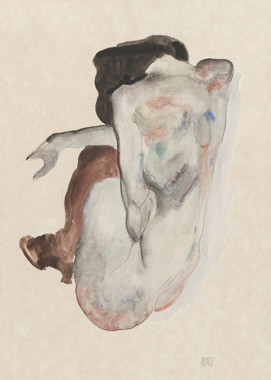 Naakt in hurkende houding in schoenen en zwarte kousen, 1912 | Canvas