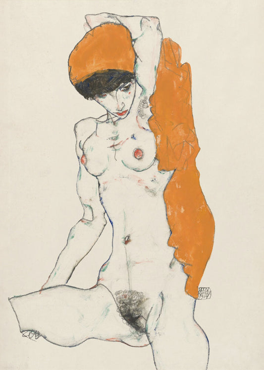 Staand naakt met oranje draperie 1914 | Canvas