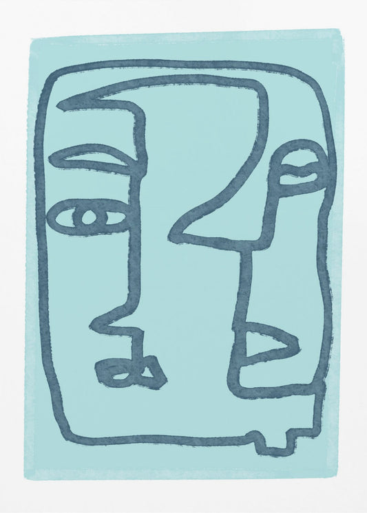 Blauwe abstracte gezichten | Poster