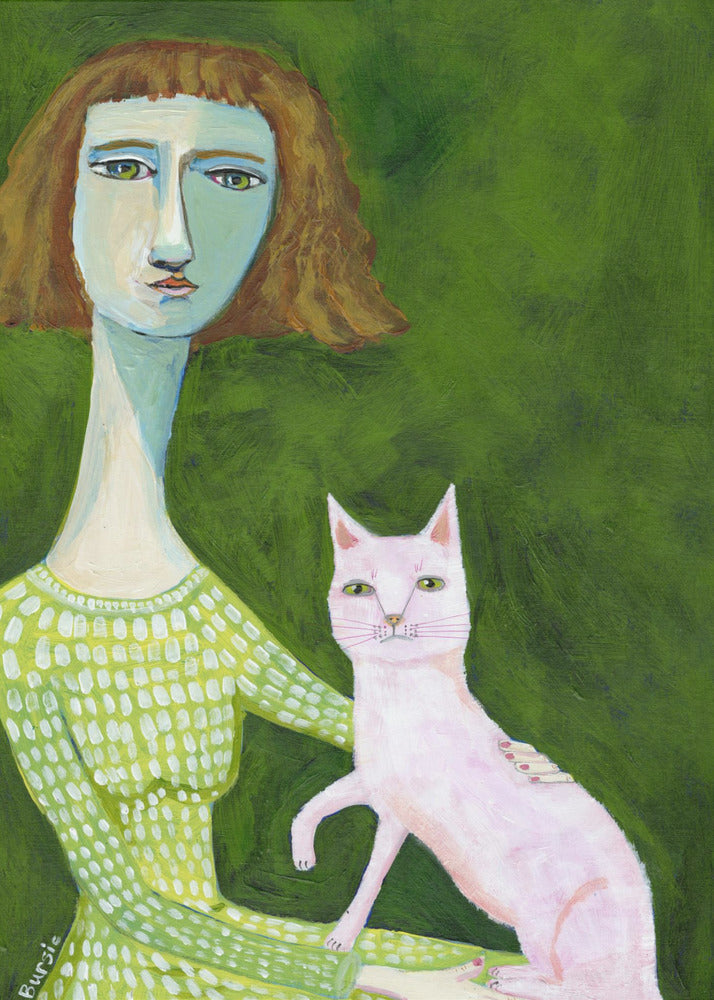 Kattenvrouw met roze kat | Poster