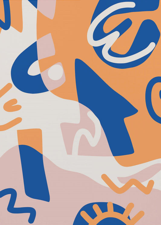 Abstracte vormen in blauw en oranje | Canvas