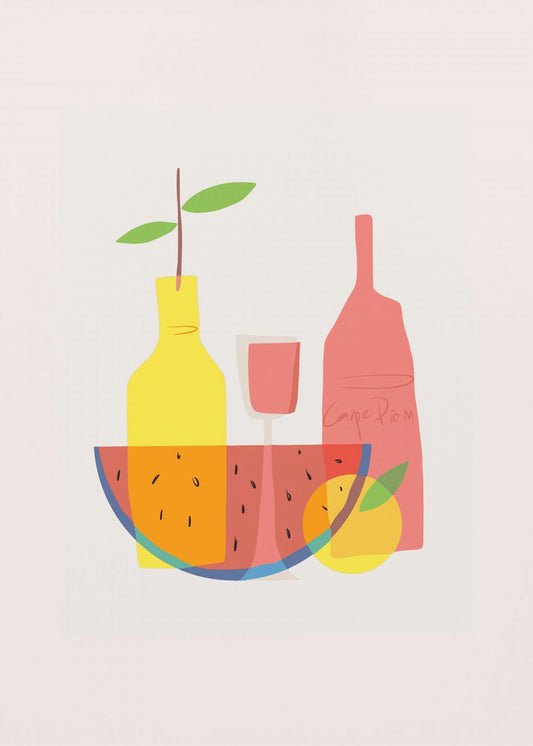 Stilleven met wijn en flessen | Canvas