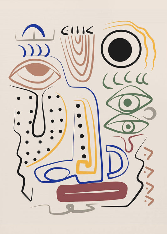 Lijnkunst Bizar Aboriginal Portret | Canvas