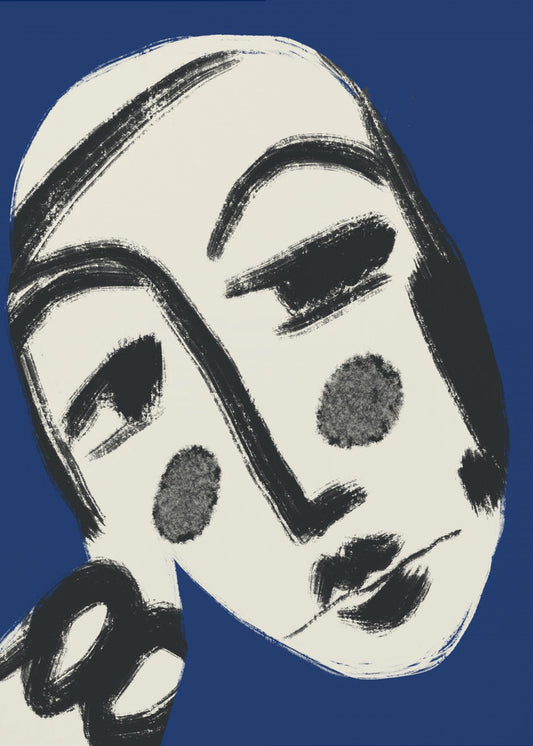 Rustend portret in blauw | Canvas