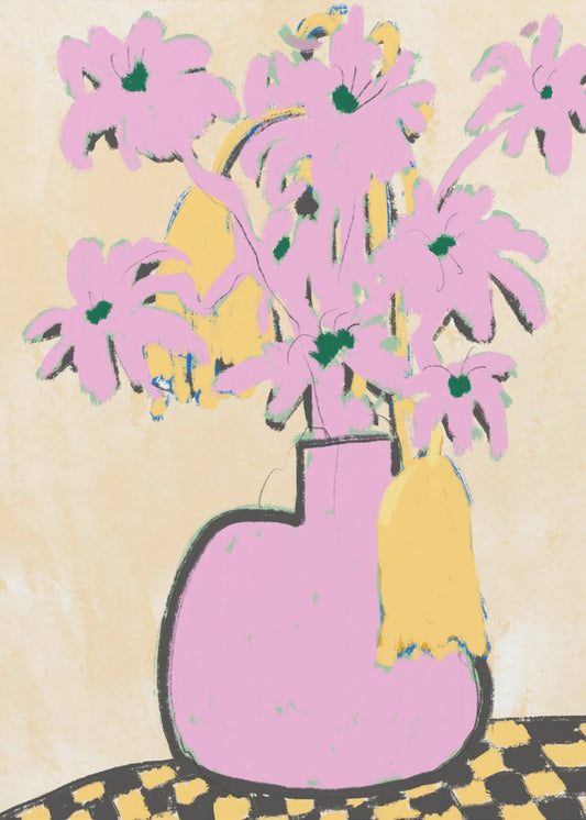 Roze bloemen in een vaas | Canvas