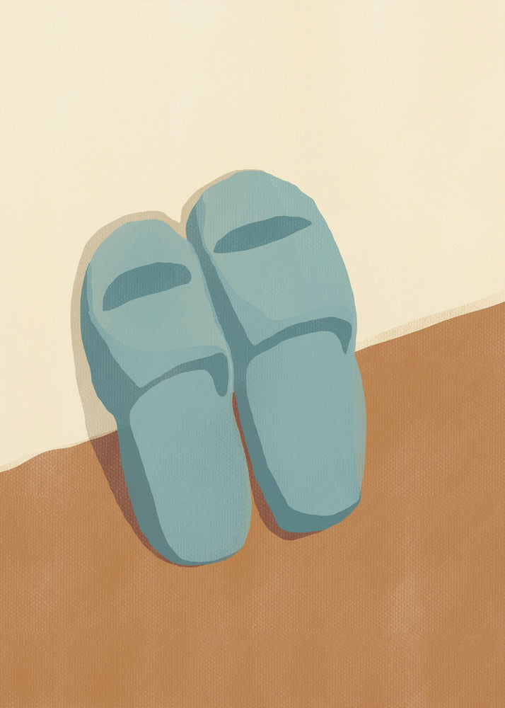 Blue Slippers On A Brown And Beige Background | Canvas
