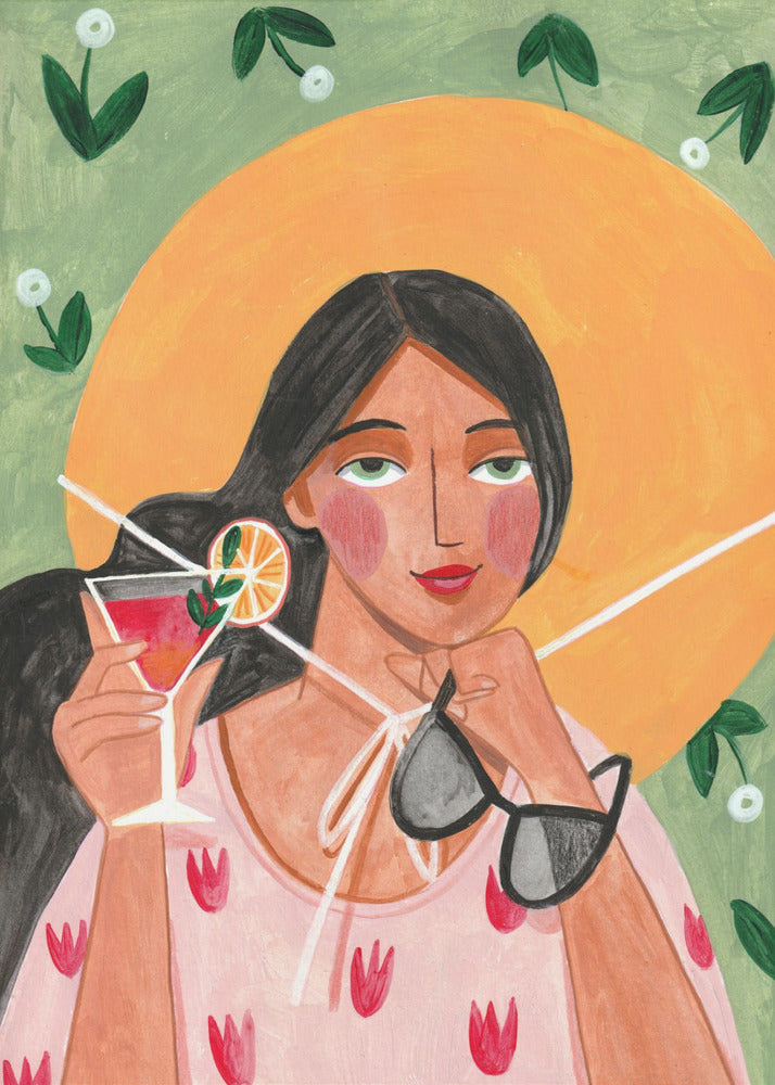 Abstract Modern Bohemian Woman with Cocktail | Canvas