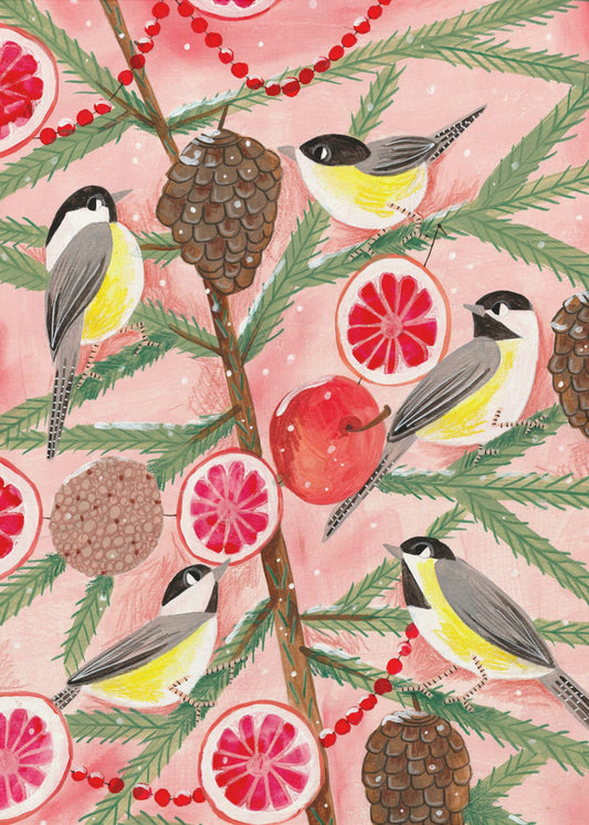Winter birds Tits in the pine tree at Christmas | Canvas